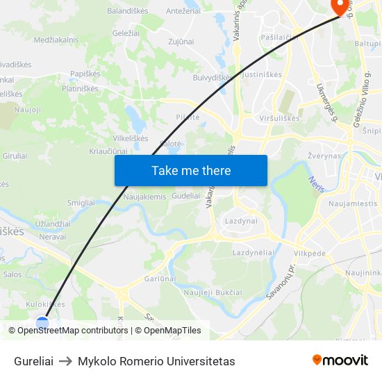 Gureliai to Mykolo Romerio Universitetas map