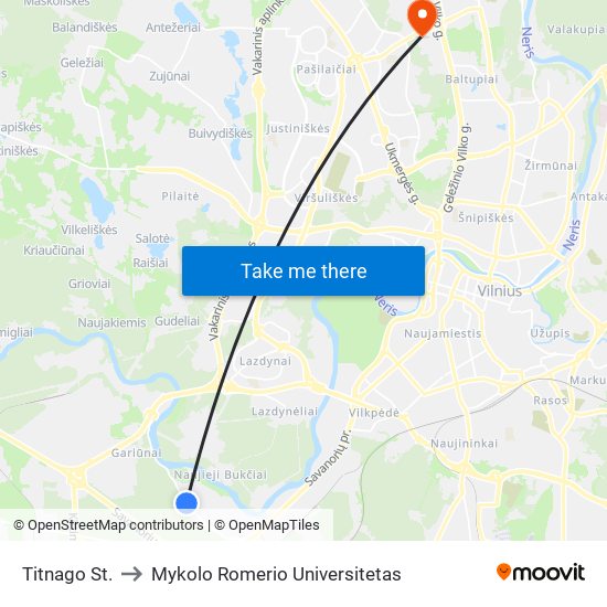 Titnago St. to Mykolo Romerio Universitetas map