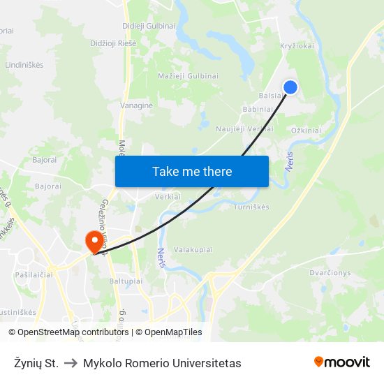 Žynių St. to Mykolo Romerio Universitetas map