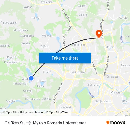 Gelūžės St. to Mykolo Romerio Universitetas map