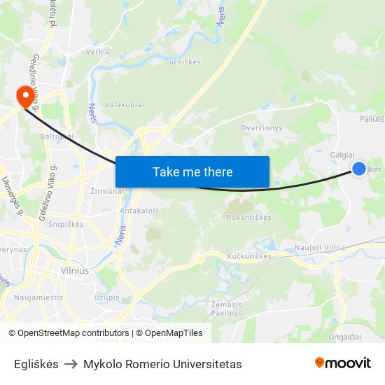 Egliškės to Mykolo Romerio Universitetas map