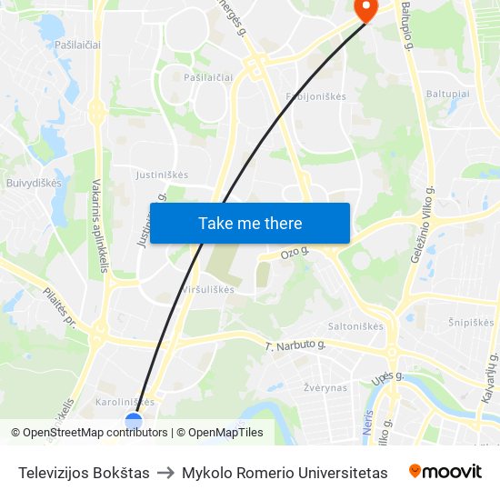 Televizijos Bokštas to Mykolo Romerio Universitetas map