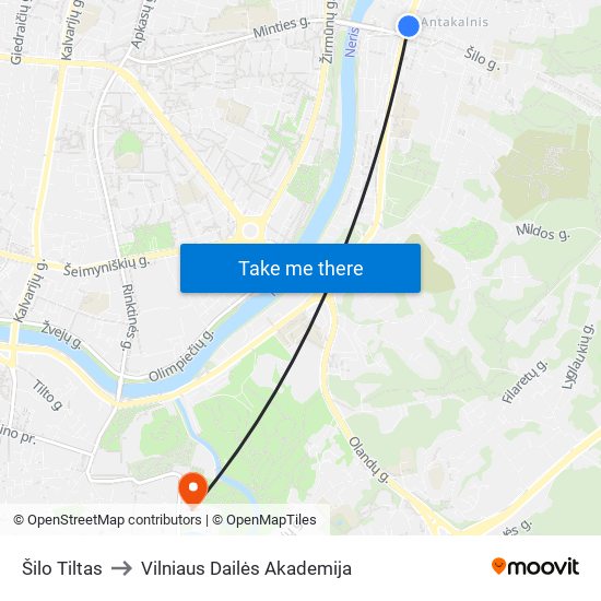 Šilo Tiltas to Vilniaus Dailės Akademija map