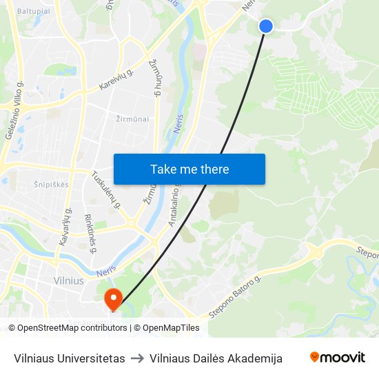 Vilniaus Universitetas to Vilniaus Dailės Akademija map