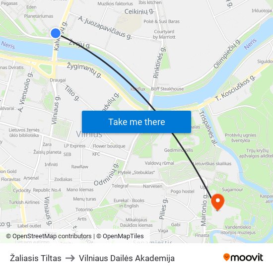 Žaliasis Tiltas to Vilniaus Dailės Akademija map