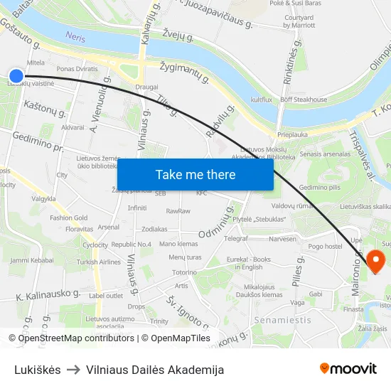 Lukiškės to Vilniaus Dailės Akademija map