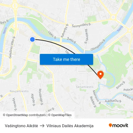 Vašingtono Aikštė to Vilniaus Dailės Akademija map