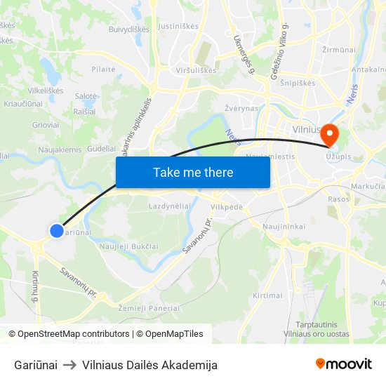 Gariūnai to Vilniaus Dailės Akademija map