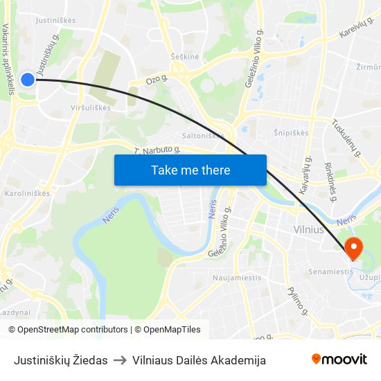 Justiniškių Žiedas to Vilniaus Dailės Akademija map