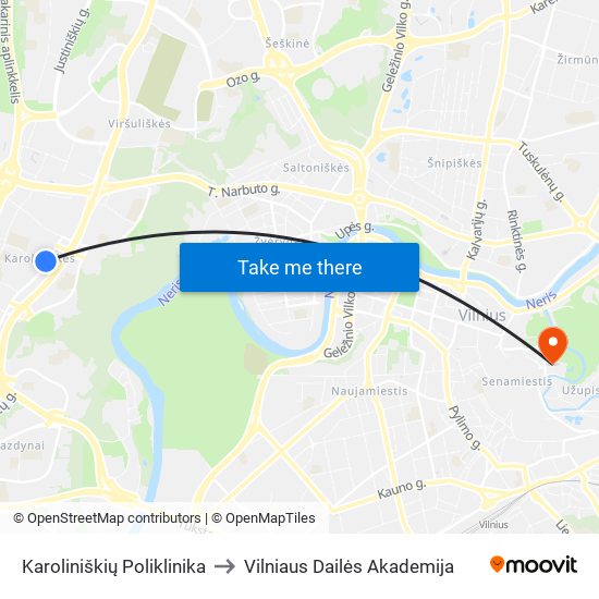 Karoliniškių Poliklinika to Vilniaus Dailės Akademija map