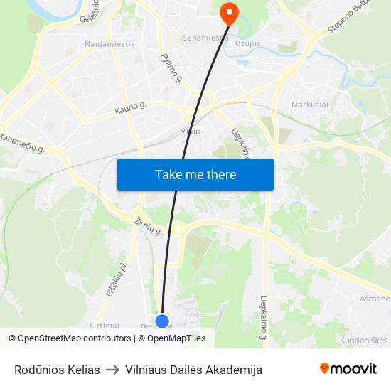 Rodūnios Kelias to Vilniaus Dailės Akademija map