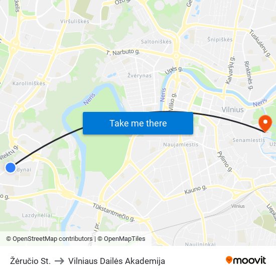 Žėručio St. to Vilniaus Dailės Akademija map