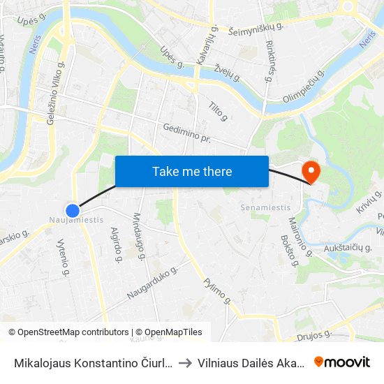 Mikalojaus Konstantino Čiurlionio St. to Vilniaus Dailės Akademija map