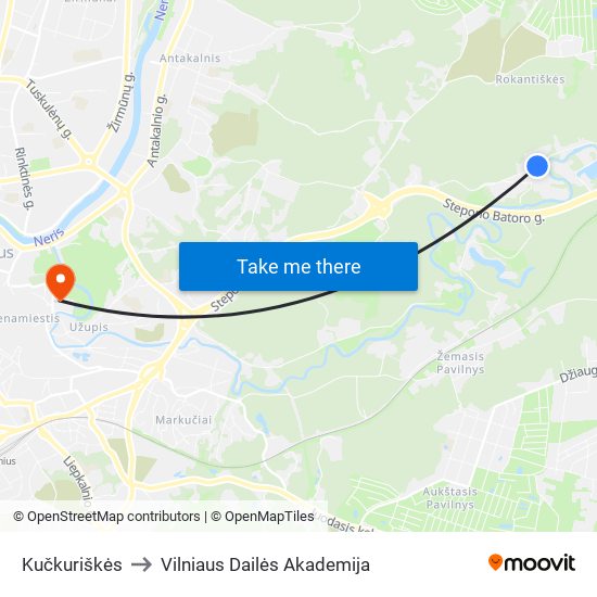 Kučkuriškės to Vilniaus Dailės Akademija map