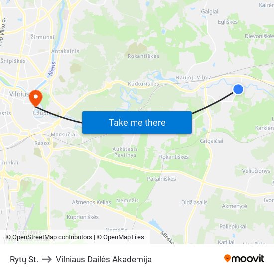 Rytų St. to Vilniaus Dailės Akademija map