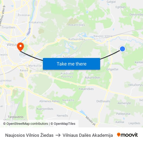 Naujosios Vilnios Žiedas to Vilniaus Dailės Akademija map