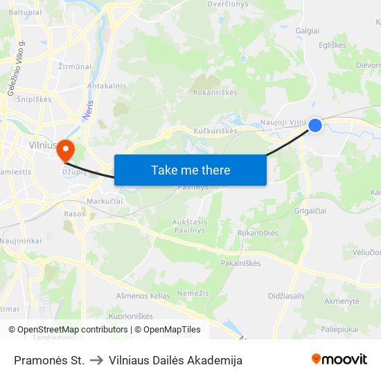 Pramonės St. to Vilniaus Dailės Akademija map