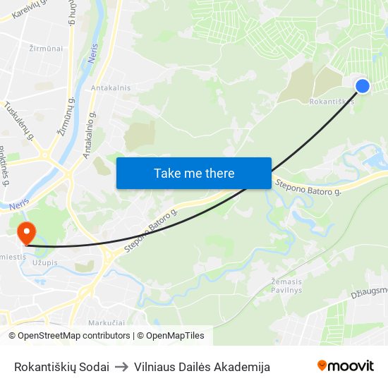 Rokantiškių Sodai to Vilniaus Dailės Akademija map