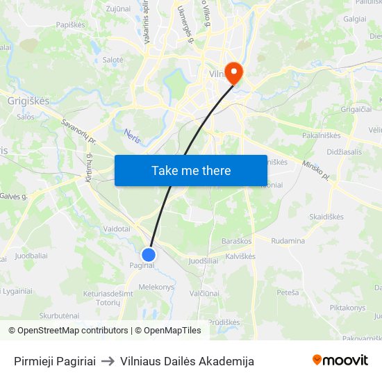 Pirmieji Pagiriai to Vilniaus Dailės Akademija map