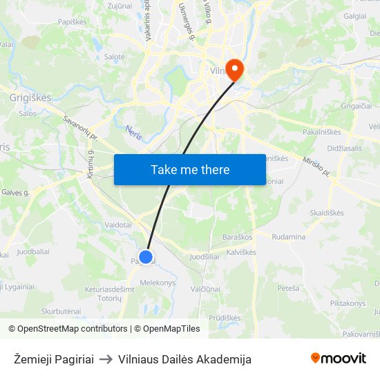 Žemieji Pagiriai to Vilniaus Dailės Akademija map