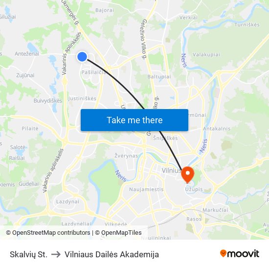 Skalvių St. to Vilniaus Dailės Akademija map