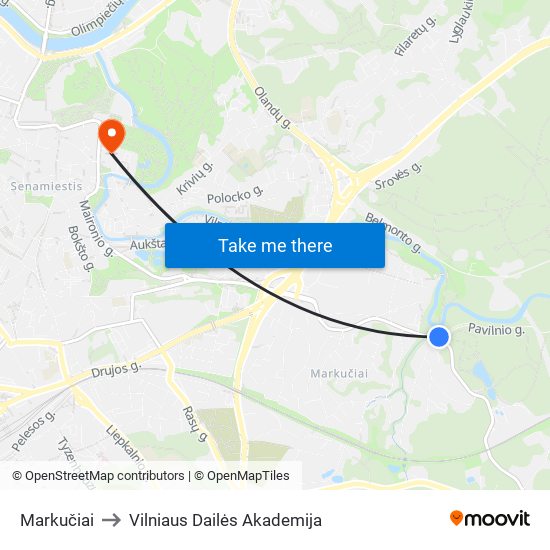 Markučiai to Vilniaus Dailės Akademija map