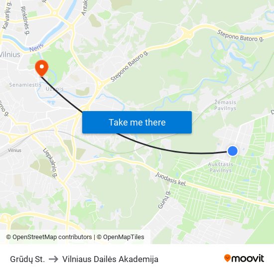 Grūdų St. to Vilniaus Dailės Akademija map