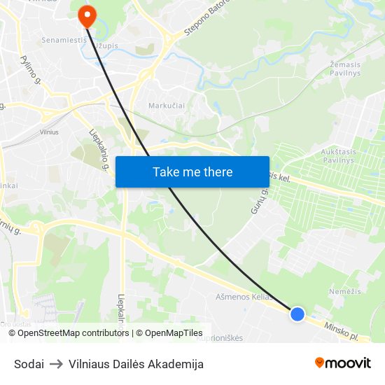 Sodai to Vilniaus Dailės Akademija map