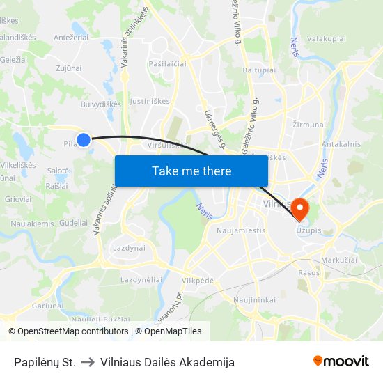 Papilėnų St. to Vilniaus Dailės Akademija map