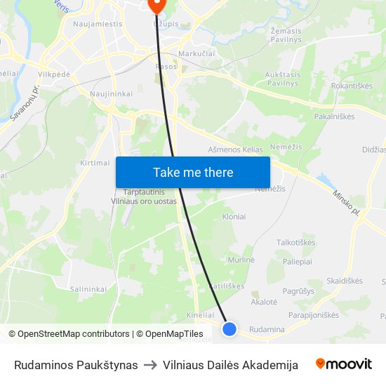 Rudaminos Paukštynas to Vilniaus Dailės Akademija map