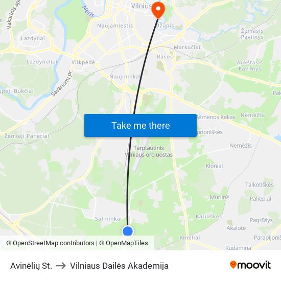 Avinėlių St. to Vilniaus Dailės Akademija map