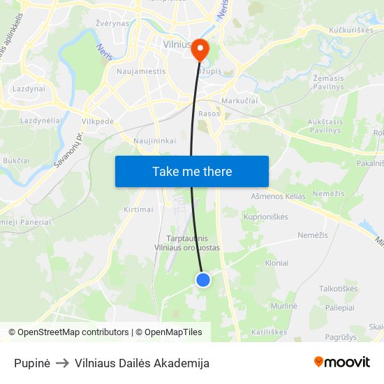 Pupinė to Vilniaus Dailės Akademija map