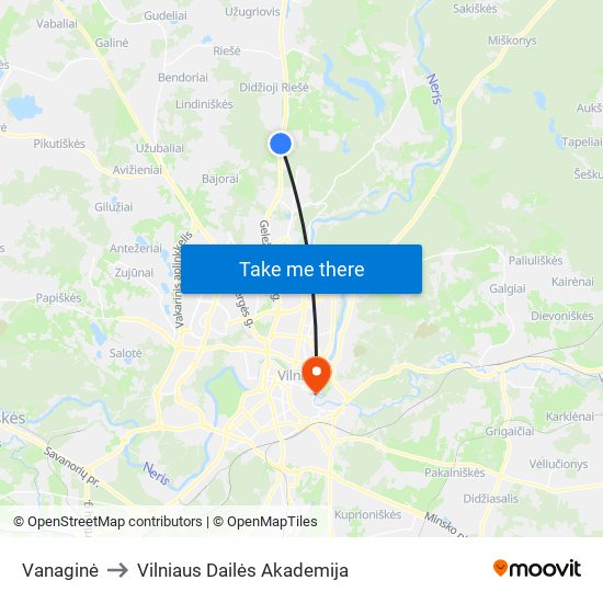 Vanaginė to Vilniaus Dailės Akademija map