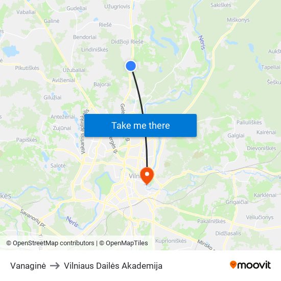 Vanaginė to Vilniaus Dailės Akademija map