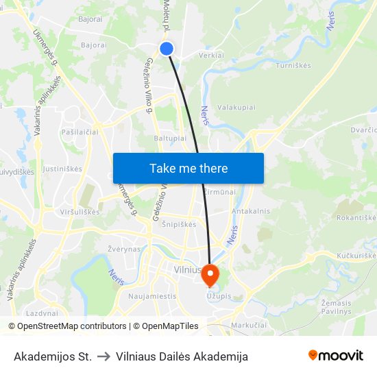 Akademijos St. to Vilniaus Dailės Akademija map