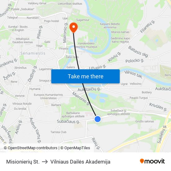 Misionierių St. to Vilniaus Dailės Akademija map