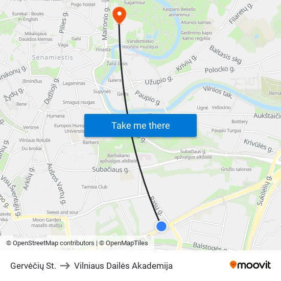 Gervėčių St. to Vilniaus Dailės Akademija map