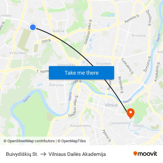 Buivydiškių St. to Vilniaus Dailės Akademija map