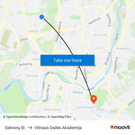 Gelvonų St. to Vilniaus Dailės Akademija map