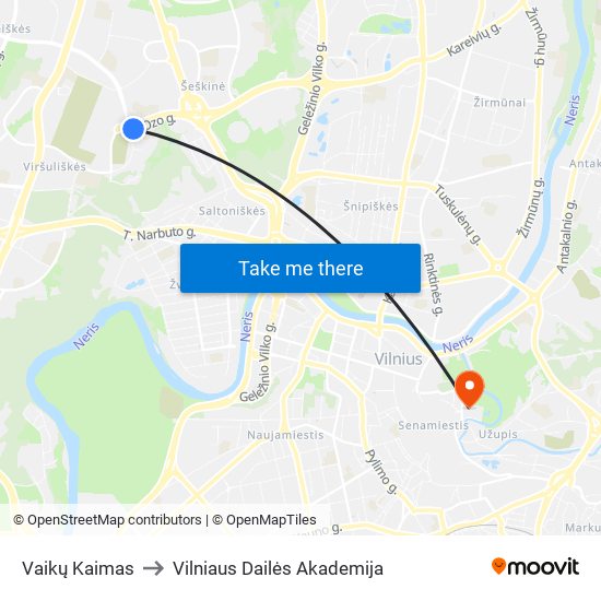 Vaikų Kaimas to Vilniaus Dailės Akademija map