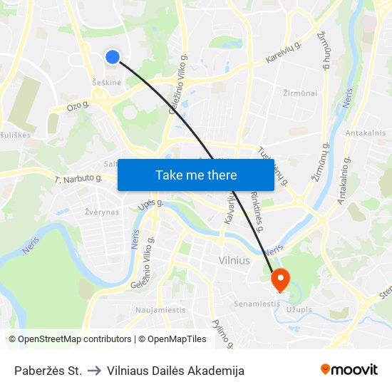 Paberžės St. to Vilniaus Dailės Akademija map