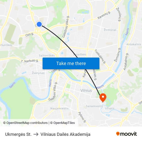 Ukmergės St. to Vilniaus Dailės Akademija map