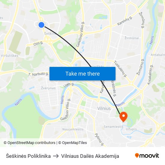 Šeškinės Poliklinika to Vilniaus Dailės Akademija map