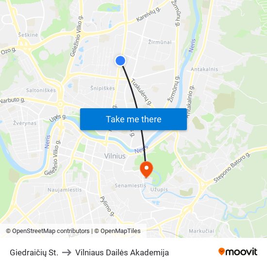 Giedraičių St. to Vilniaus Dailės Akademija map