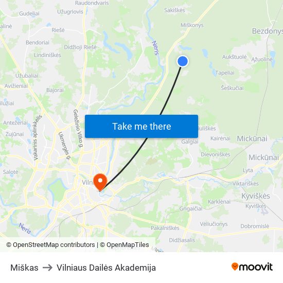 Miškas to Vilniaus Dailės Akademija map