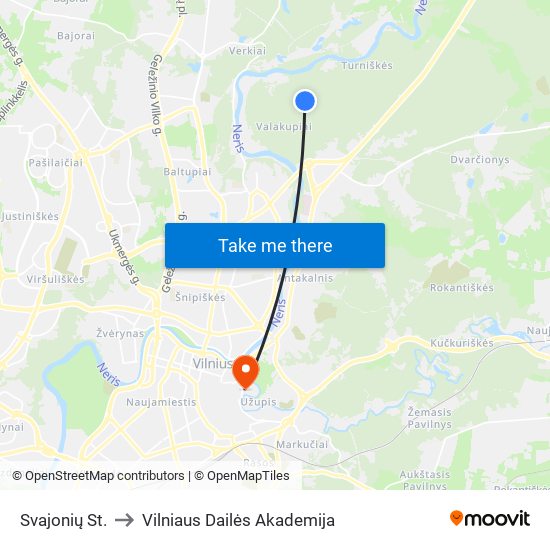 Svajonių St. to Vilniaus Dailės Akademija map