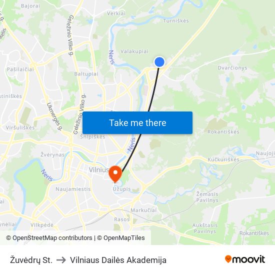 Žuvėdrų St. to Vilniaus Dailės Akademija map