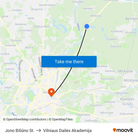 Jono Biliūno St. to Vilniaus Dailės Akademija map