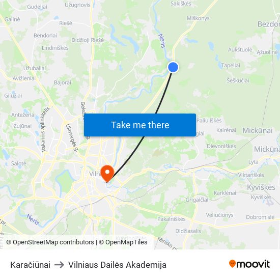 Karačiūnai to Vilniaus Dailės Akademija map