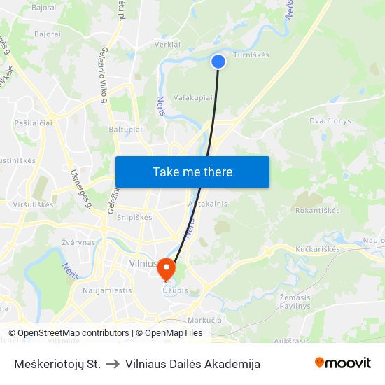 Meškeriotojų St. to Vilniaus Dailės Akademija map